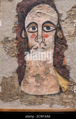 Ruesta pantocrator, Wandmalereien von Ruesta, 12. Jahrhundert, Fresko gerissen und auf Leinwand übertragen, kommen aus der Kirche von San juan bautista in Ruest Stockfoto