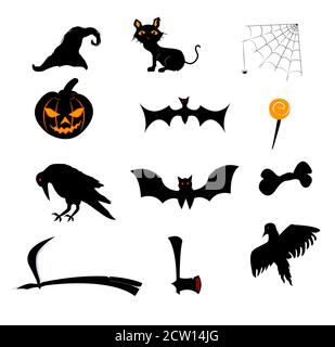 Halloween Figuren Silhouette Set für Website-Design, Banner-Design und für Party Einladungskarten. Stock Vektor