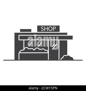Symbol für das Geschäftsgebäude. Shop Line Art. Gliederungsvektor. Stock Vektor