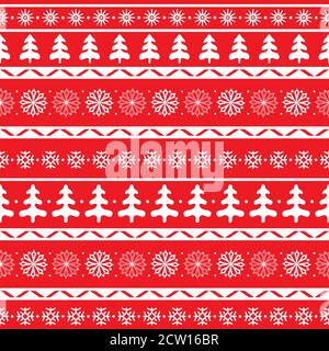 Winter nahtloses Muster mit Weihnachtsbäumen und Schneeflocken. Stock Vektor