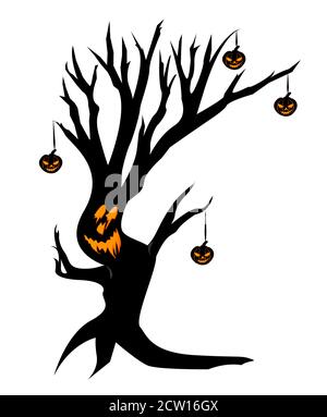 Gruselige Baumsilhouette für Halloween Poster, Banner, Einladungskarten und Grußkarten Stock Vektor