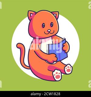 Orange Katze liest ein Buch. Cartoon Vektor Illustration Stock Vektor