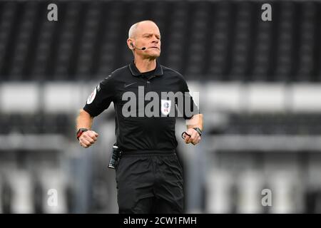 DERBY, ENGLAND. 26. SEPTEMBER 2020 Schiedsrichter Andy Woolmer während des Sky Bet Championship Matches zwischen Derby County und Blackburn Rovers im Pride Park, Derby am Samstag, 26. September 2020. (Kredit: Jon Hobley - MI News) Kredit: MI Nachrichten & Sport /Alamy Live Nachrichten Stockfoto