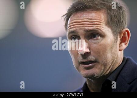 Chelsea-Manager Frank Lampard spricht nach dem Premier League-Spiel im Hawthorns, West Bromwich, mit den Medien. Stockfoto