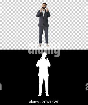 Schöner Geschäftsmann mit Bart applaudieren, Alpha-Kanal mit S Stockfoto
