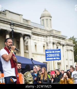 Gareth Icke bei der Freedom Rally, Trafalgar Square, London 26. September 2020 Foto Antonio Pagano/Alamy Stockfoto