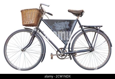 Isolierte Vintage Retro Lieferungen Fahrrad für EINE Bäckerei oder Lebensmittelgeschäft Mit leerem Zeichen speichern Stockfoto