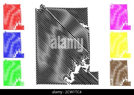 Monroe County, Indiana (US County, Vereinigte Staaten von Amerika, USA, USA, US) Karte Vektor Illustration, scribble Skizze Monroe Karte Stock Vektor