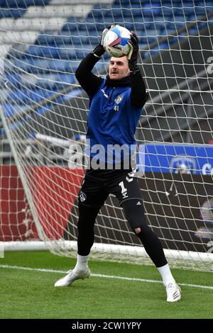 Oldham, Großbritannien. September 2020. OLDHAM, ENGLAND. 26. SEPTEMBER 2020 Oldham Ian Lawlor vor dem Sky Bet League 2 Spiel zwischen Oldham Athletic und Crawley Town im Boundary Park, Oldham am Samstag, 26. September 2020. (Kredit: Eddie Garvey - MI News ) Kredit: MI Nachrichten & Sport /Alamy Live Nachrichten Stockfoto