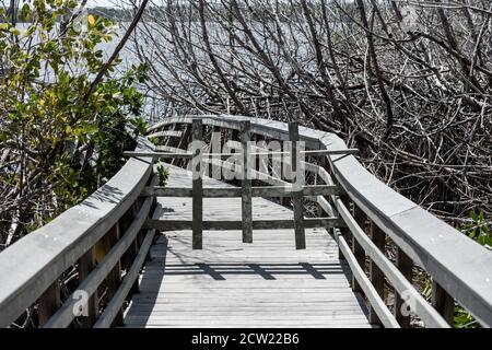 Geschlossene Promenade von Hurrikanschäden in Everglades Stockfoto