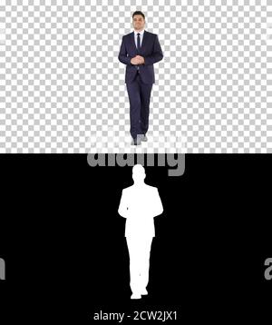 Nachdenklicher Geschäftsmann zu Fuß, Alpha Channel Stockfoto