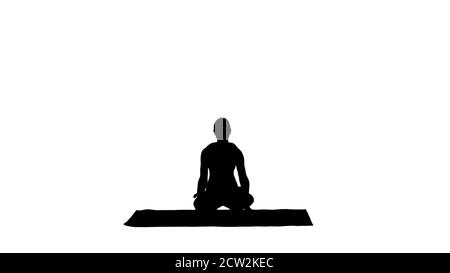 Silhouette Junge sportliche Frau Yoga üben, dabei Skala abek Stockfoto