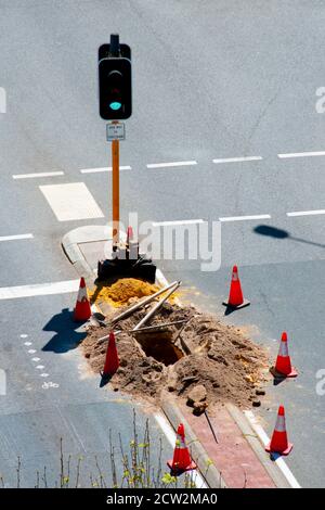 Straßenbauarbeiten in der Stadt Stockfoto