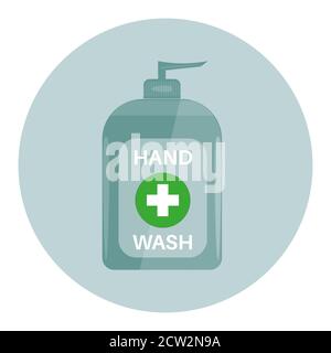 Hand Gel Flasche Vektor-Illustration auf einem grünen Hintergrund Stock Vektor