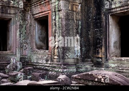 Wunderschöne Farben und Texturen im Preah Khan, einem Tempel aus dem 12. Jahrhundert in Angkor Wat, Kambodscha Stockfoto