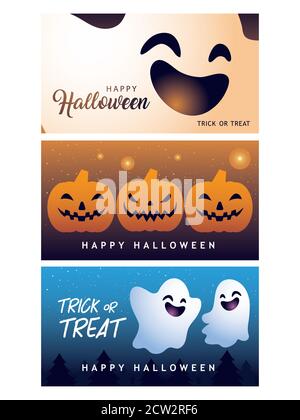 Happy halloween Sammlung von Bannern Design, frohe Feiertage und gruselige Thema Vektor-Illustration Stock Vektor