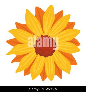 Sonnenblumenpflanze mit orangefarbenen Blütenblättern, Herbstsaison Stock Vektor