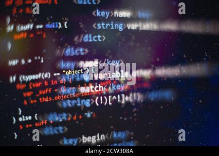 Nahaufnahme Entwicklung von Programmier- und Codierungstechnologien. Entwickler arbeiten an Websites Codes im Büro. Stockfoto