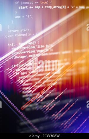 Nahaufnahme Entwicklung von Programmier- und Codierungstechnologien. Entwickler arbeiten an Websites Codes im Büro. Stockfoto