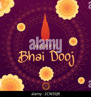 Happy bhai dooj mit gelben Blumen und bindi Drop Design, Festival und Feier Thema Vektor Illustration Stock Vektor