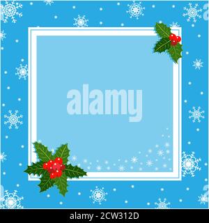 Blauer Weihnachtsfeiertag-Grußkartenrahmen mit Stechpalmen-Beeren mit Kopierraum für Ihre Text-Vektor-Design-Vorlage. Stock Vektor