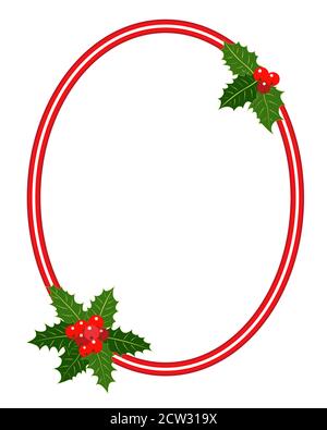 Weihnachtsrahmen mit Holly Blätter Ellipse für Ihr Design. Stock Vektor