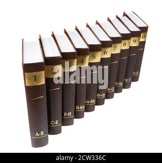 Encyclopedia Set - 10 schwere Buchtome isoliert Stockfoto