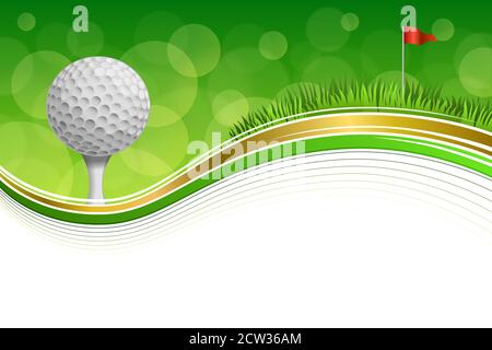 Hintergrund abstrakt Golf Sport grünes Gras rote Flagge weiße Kugel Vektorgrafik für goldene Rahmen Stock Vektor