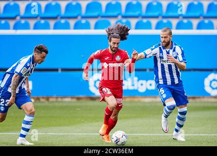 Marc Cucurella von Getafe CF und Victor LaGuardia von Deportivo Alaves während der spanischen Meisterschaft La Liga Fußballspiel dazwischen Deportivo Alaves a Stockfoto