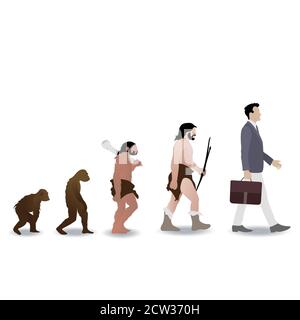 Menschliche Evolution vom Affen zum Geschäftsmann. Vector Affe und prähistorischen Affen, Höhlenmensch wachsen Geschäftsmann, Illustration menschlichen Evolution Geschichte, austral Stock Vektor