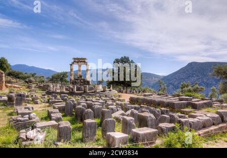 Heiligtum der Athena Pronaia, Delphi, Griechenland. Stockfoto