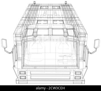 Abschleppwagen. Vector Drahtrahmen isolierten Transport im Flughafen auf Hintergrund. Vektorrendering von 3d. Stock Vektor