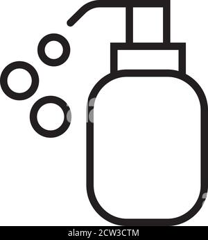 Persönliche Schutzausrüstung, persönliche Schutzausrüstung flache Vektor-Symbole und Symbole. Spender Seife, Flüssigseife. Umrisssymbole. Prävention, Stock Vektor