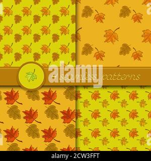Vector Set von vier nahtlose Muster mit farbigen Herbstblättern, in sanften Farben. Stock Vektor