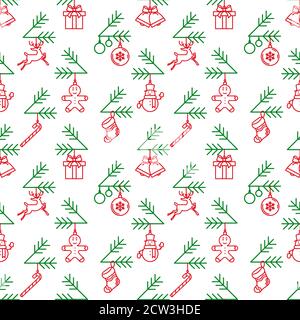 Rote und grüne Symbole für das neue Jahr auf weißem Hintergrund. Stock Vektor