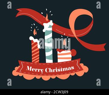 Frohe weihnachtskerzen und dekorative Band Grußbanner Stock Vektor