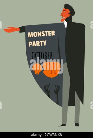 Monster Party oktober, feiert halloween Urlaub Einladung und Datum Stock Vektor
