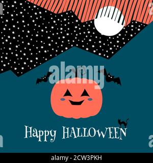 Frohe Halloween! Poster Design mit halloween-Symbolen, Kalligraphie. Lustige Karte Stock Vektor