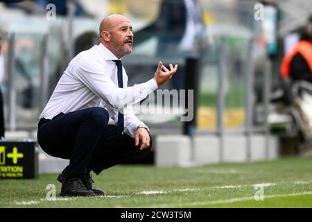 Cesena, Italien. September 2020. CESENA, ITALIEN - 27. September 2020: Vincenzo Italiano, Cheftrainer von Spezia Calcio, reagiert während der Serie A Fußballspiel zwischen Spezia Calcio und US Sassuolo. (Foto von Nicolò Campo/Sipa USA) Quelle: SIPA USA/Alamy Live News Stockfoto