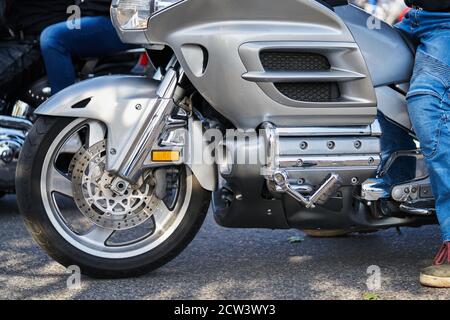 Motorrad-Rad. Metall Motorrad-Rad. Stockfoto