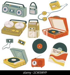 Alte Magnetophone und Tonbandgeräte, Vintage Gadgets Vektor Stock Vektor