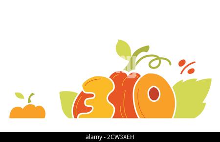 Herbstangebot Rabatt Banner. Bis zu 30 % Rabatt auf Banner für Ihre Website. Big Pumpkin Yellow Tag Vorlagen mit speziellen Angeboten. Isolierter Vektor Abb. Stock Vektor