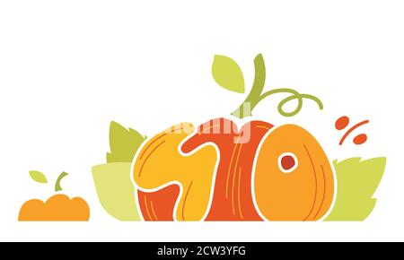 Herbstangebot Rabatt Banner. Bis zu 40 % Rabatt auf Banner für Ihre Website. Big Pumpkin Yellow Tag Vorlagen mit speziellen Angeboten. Isolierter Vektor Abb. Stock Vektor