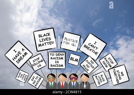 Internationale Menschenrechtsbewegung Schwarze Leben sind mit Menschen friedlich wichtig Demonstration vor einem blau bewölkten Himmel Stockfoto