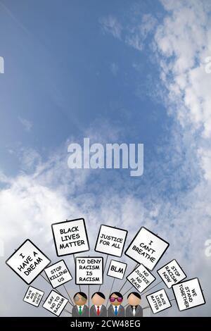 Internationale Menschenrechtsbewegung Schwarze Leben sind mit Menschen friedlich wichtig Demonstration vor einem blau bewölkten Himmel Stockfoto