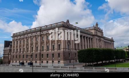 Riksdagshuset. Der Palast des Nationaldiäts von Schweden, ist der Sitz des schwedischen Parlaments. Es befindet sich auf der Insel Helgeandsholmen in der Geschichte Stockfoto