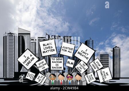 Internationale Menschenrechtsbewegung Schwarze Leben sind mit Menschen friedlich wichtig Demonstrieren marschieren durch generischen Stadt Hintergrund Stockfoto