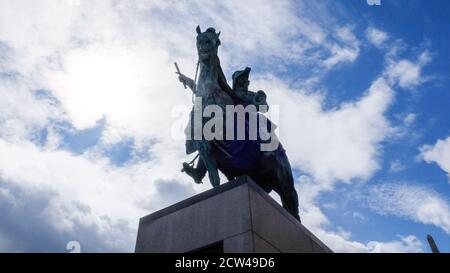 Statue von Gustav II Adolf, Reiterstandbild Skulptur von Bengt Erland Fogelberg Stockfoto