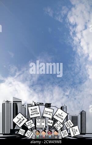 Internationale Menschenrechtsbewegung Schwarze Leben sind mit Menschen friedlich wichtig Demonstrieren marschieren durch generischen Stadt Hintergrund Stockfoto