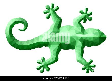Schöne Low-Poly-Illustration mit grünen Gecko Silhouette auf weiß Hintergrund Stock Vektor